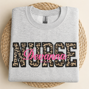 Personalized Embroidered Leopard NURSE Sweatshirt